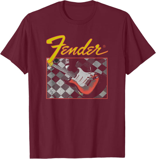 Fender Retro Vintage Guitar Checkered T-Shirt - T-Shirt | Maroon