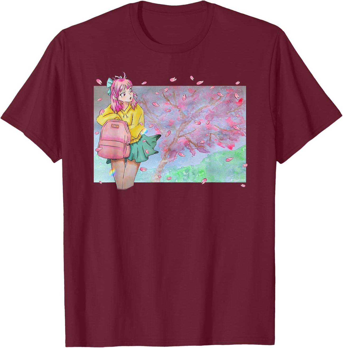 Sakura Watercolor Anime Manga Kawaii Pastel Goth Aesthetic T-Shirt - T-Shirt | Maroon