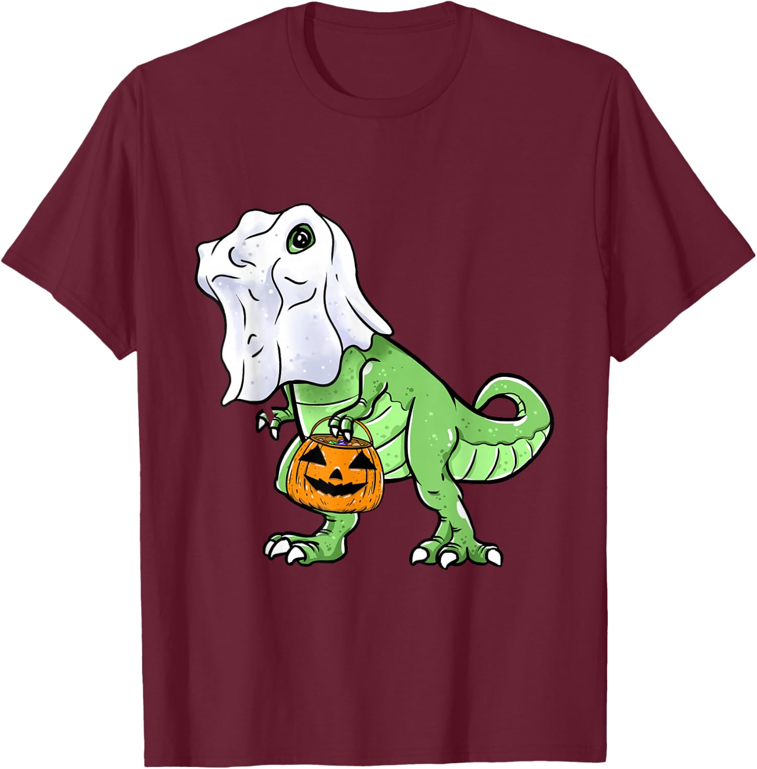 Halloween T Rex Dinosaur Ghost Trick or Treat for Kids Boys T-Shirt - T-Shirt | Maroon