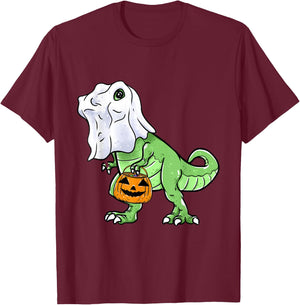 Halloween T Rex Dinosaur Ghost Trick or Treat for Kids Boys T-Shirt - T-Shirt | Maroon