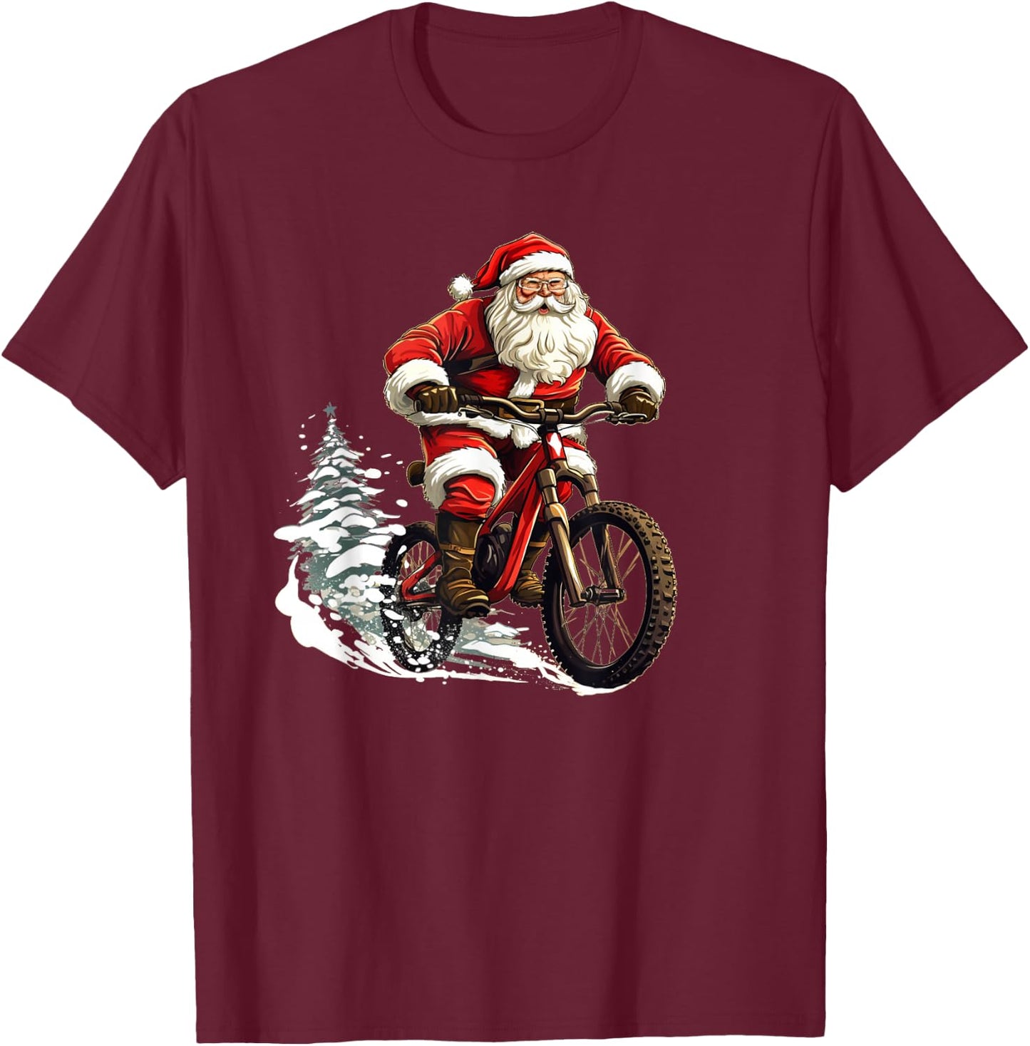Funny Bike Stunts with Santa Claus for Boys and Girls T-Shirt - T-Shirt | Maroon