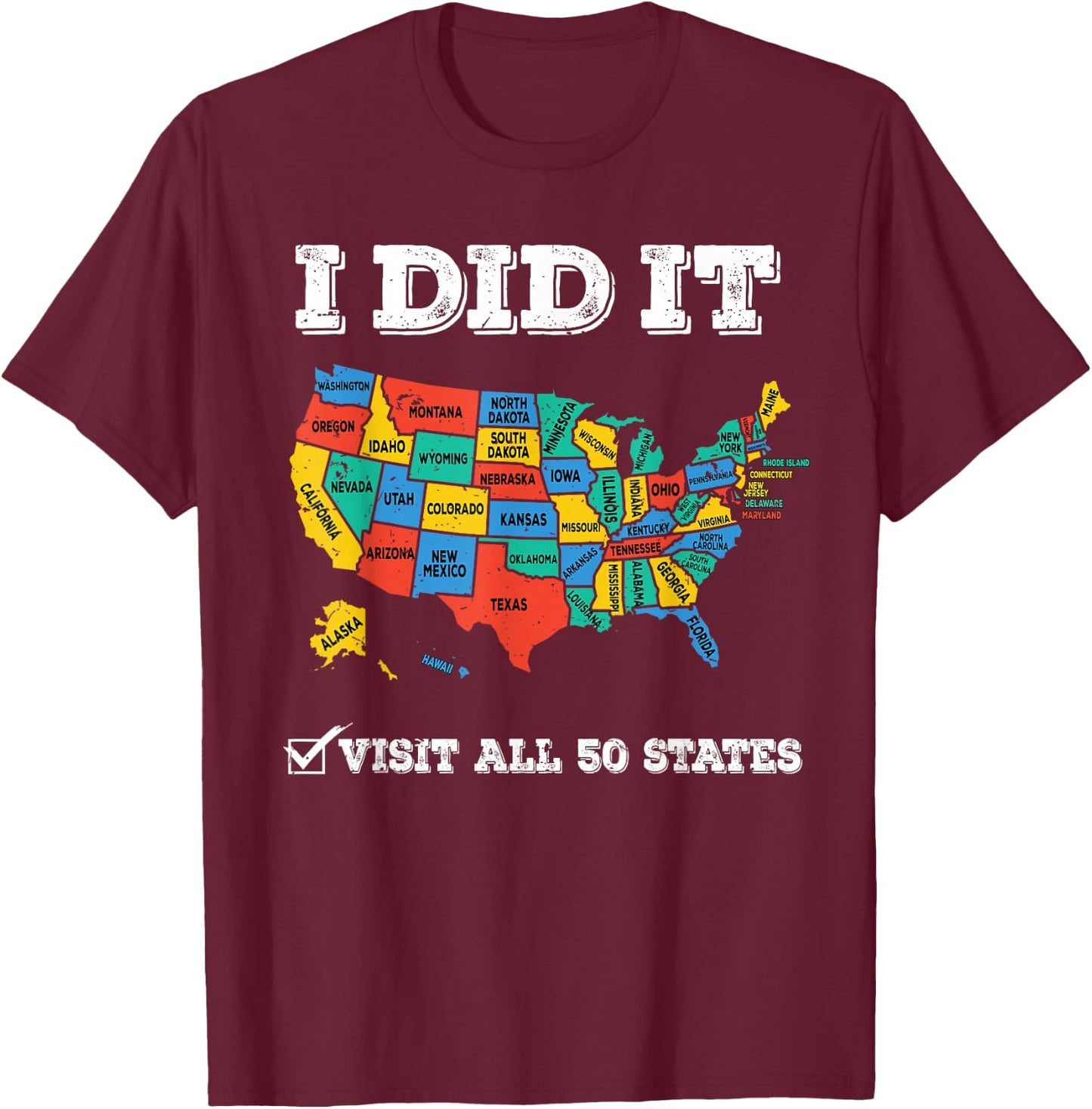 Visited All 50 States, USA map for Travel Champion Lover T-Shirt - T-Shirt | Maroon