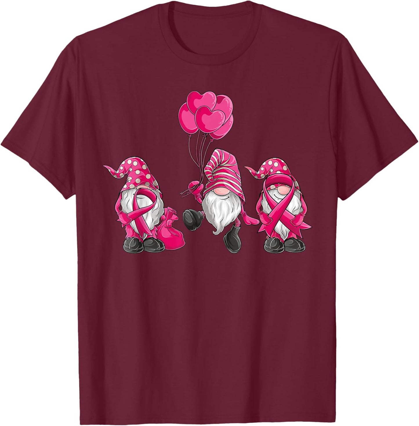 gnomes Breast Cancer Awareness Pink Ribbon women girls T-Shirt - T-Shirt | Maroon