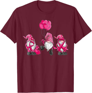 gnomes Breast Cancer Awareness Pink Ribbon women girls T-Shirt - T-Shirt | Maroon