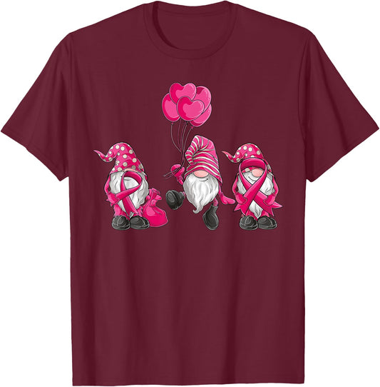 gnomes Breast Cancer Awareness Pink Ribbon women girls T-Shirt - T-Shirt | Maroon