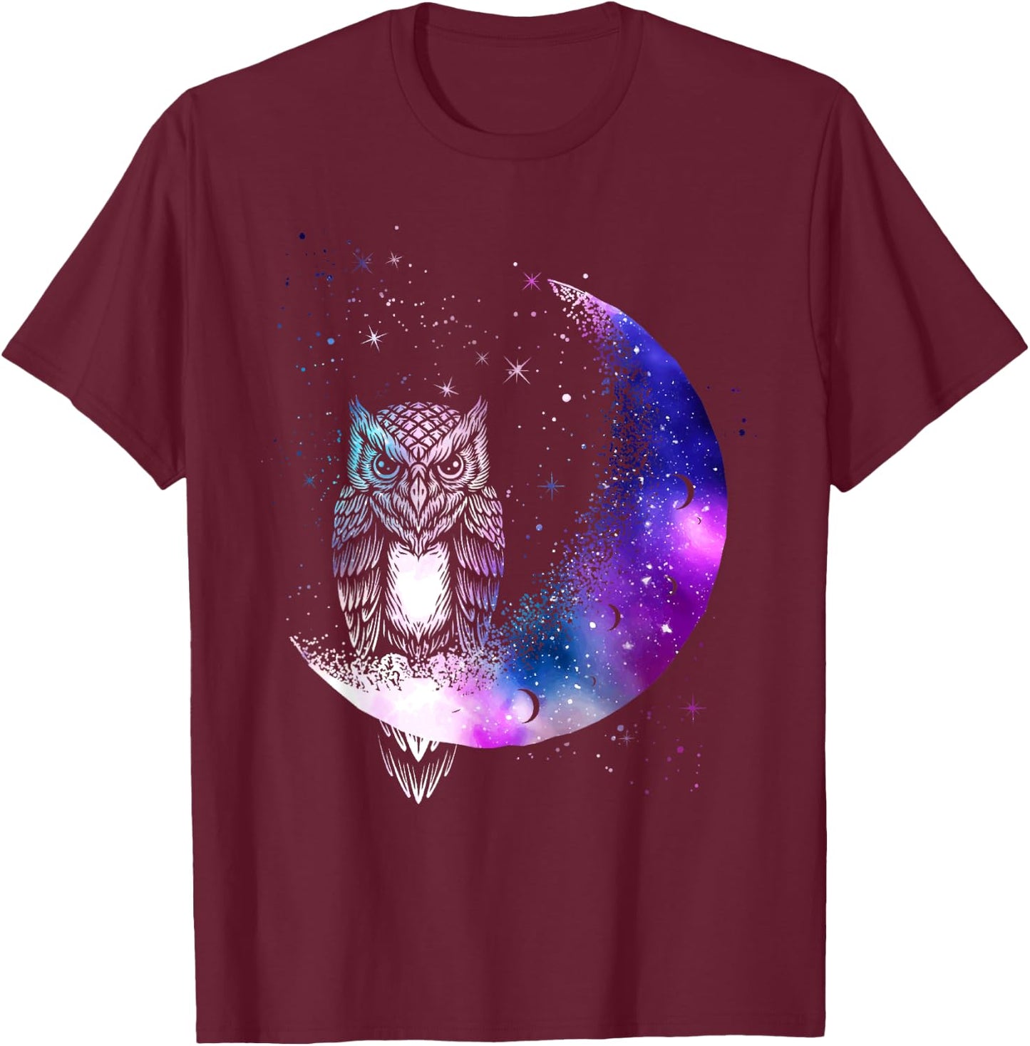 Owl Moon Galaxy Bird Crescent T-Shirt - T-Shirt | Maroon