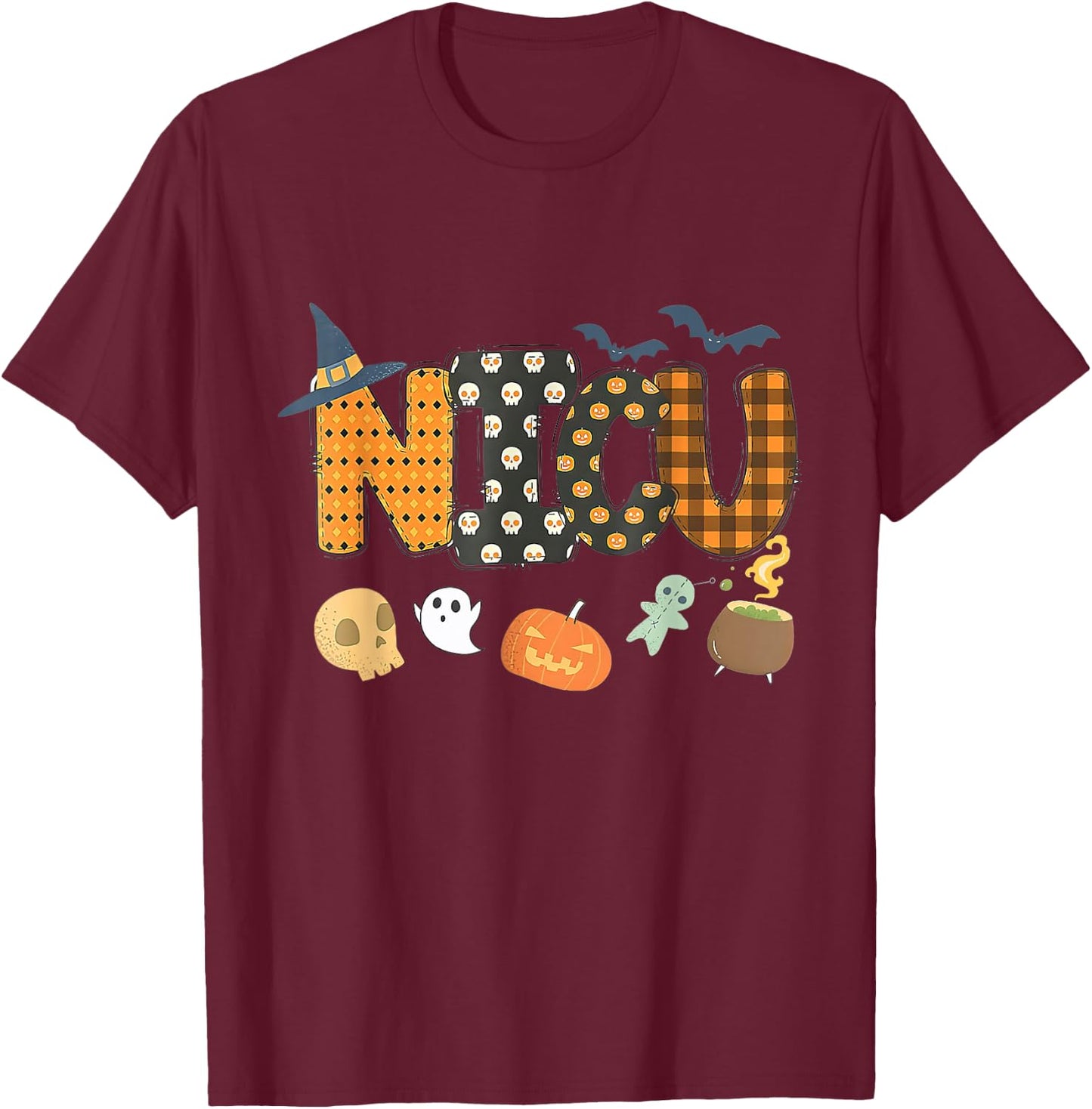 Halloween NICU crew nurse NICU Nurse staff group Neonat T-Shirt - T-Shirt | Maroon