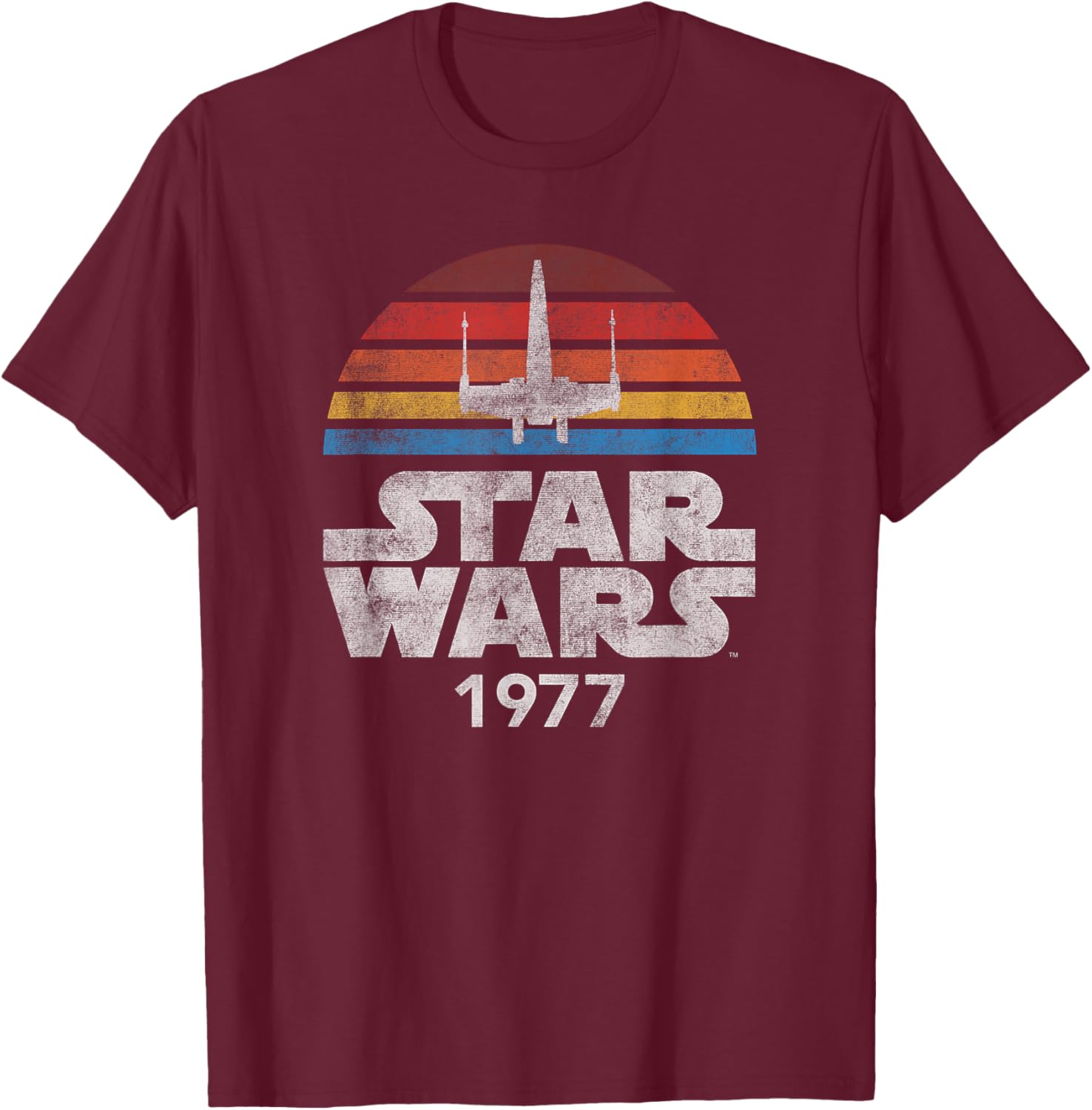 Star Wars X-Wing Rainbow Sun Silhouette T-Shirt - T-Shirt | Maroon