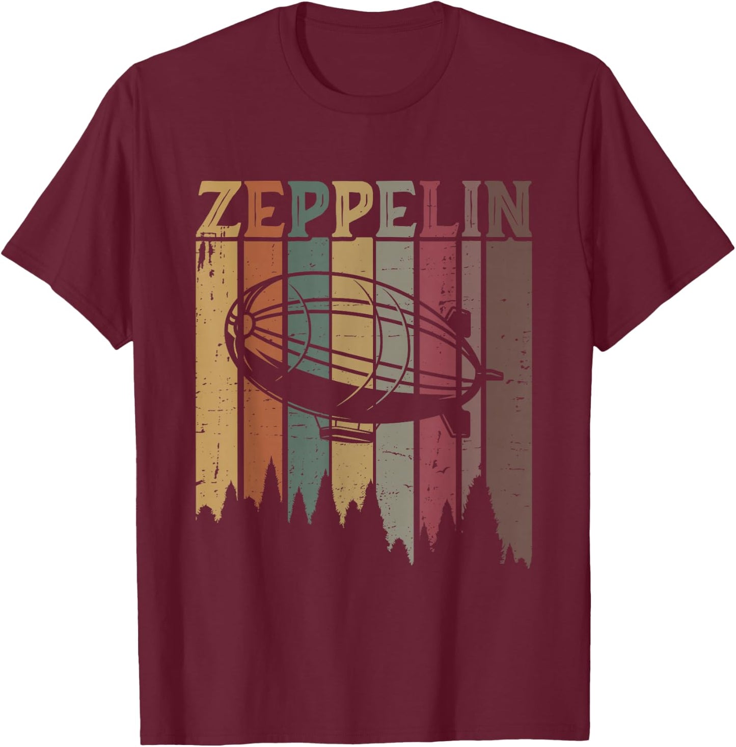 Retro Zeppelin 70s 80s Dirigible Airship Zepelin Zepplin T-Shirt - T-Shirt | Maroon