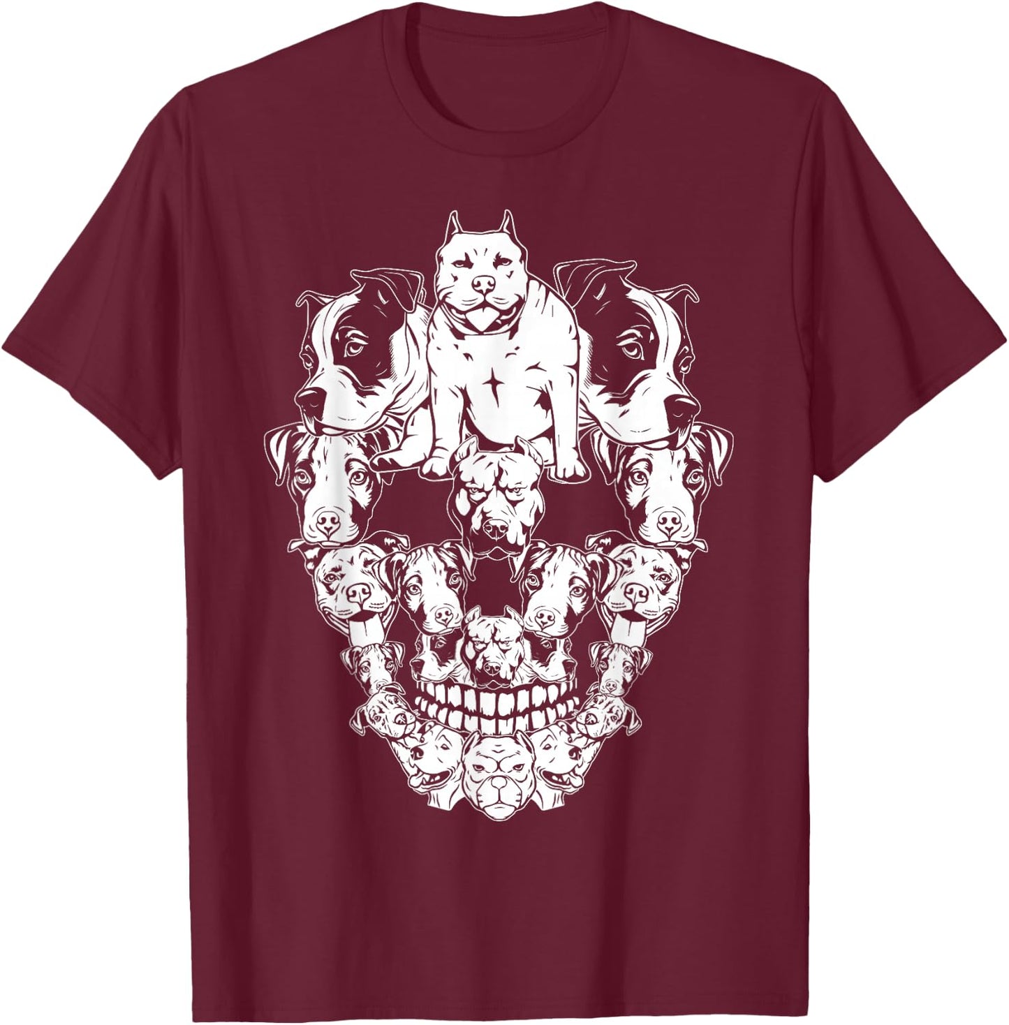 Halloween Pitbull Skull Skeleton Pitbull Dog Costume Spooky Women Kids T-Shirt - T-Shirt | Maroon
