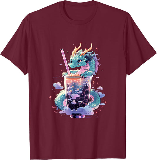 Dragon Boba Tea Bubble Tea Anime Kawaii T-Shirt - T-Shirt | Maroon