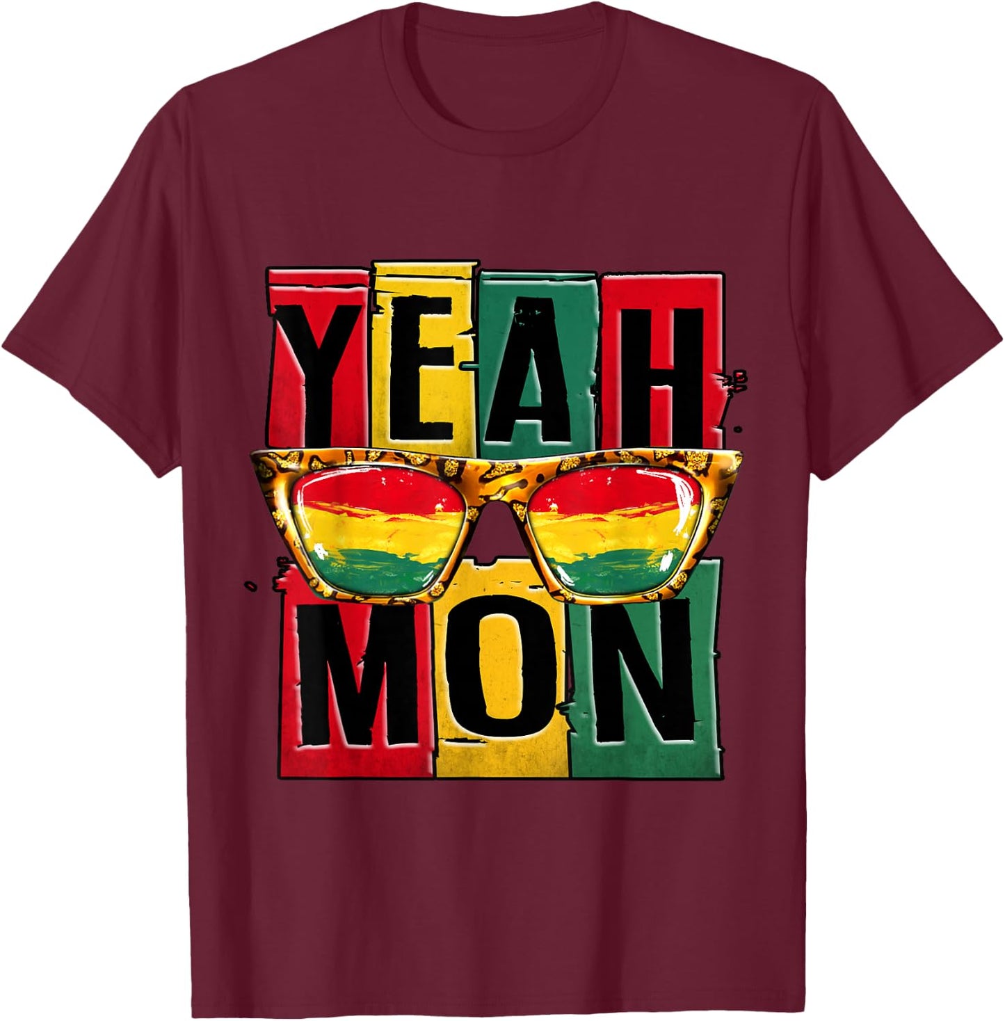 Yeah Mon Funny Jamaican Pride Jamaica Vacation Reggae T-Shirt - T-Shirt | Maroon