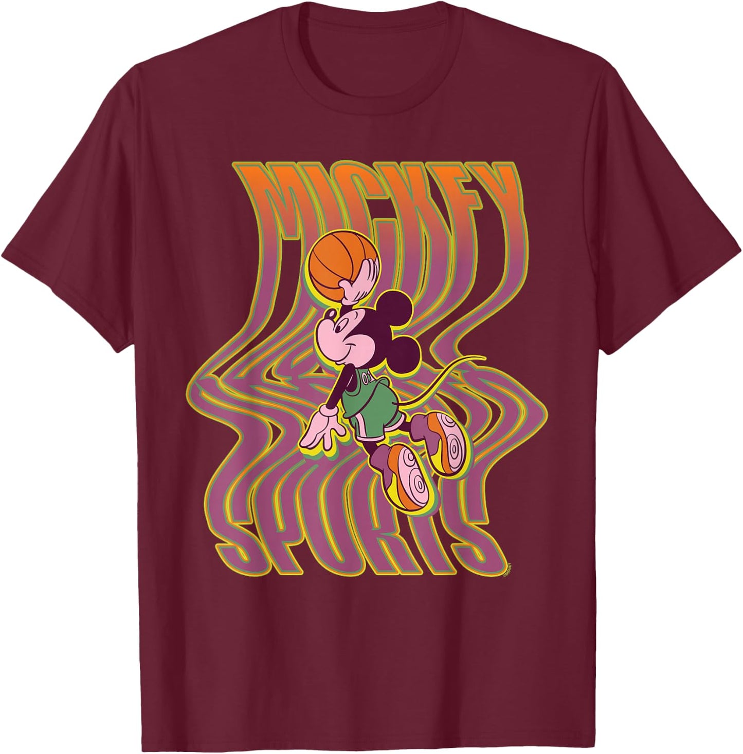 Disney Mickey Mouse Sports Basketball Dunk Wavy Letters T-Shirt - T-Shirt | Maroon