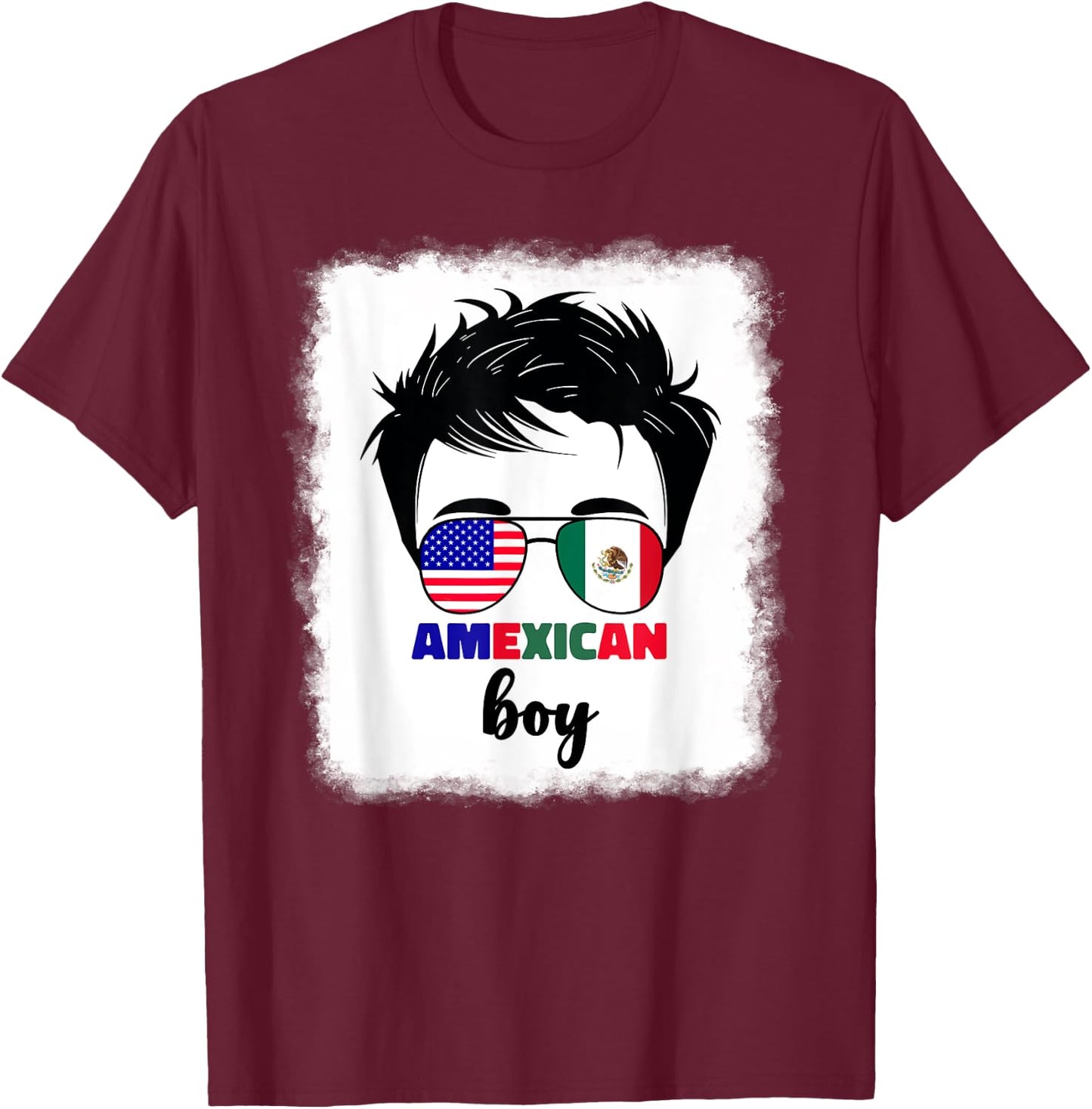 Half Mexican And American Mexico America Usa Flag Kids Boys T-Shirt - T-Shirt | Maroon