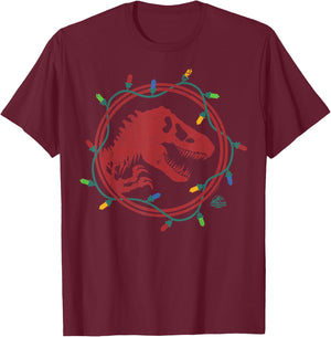 Jurassic World Kids' T-Rex Christmas Lights - Black, Short Sleeve, , Small T-Shirt - T-Shirt | Maroon