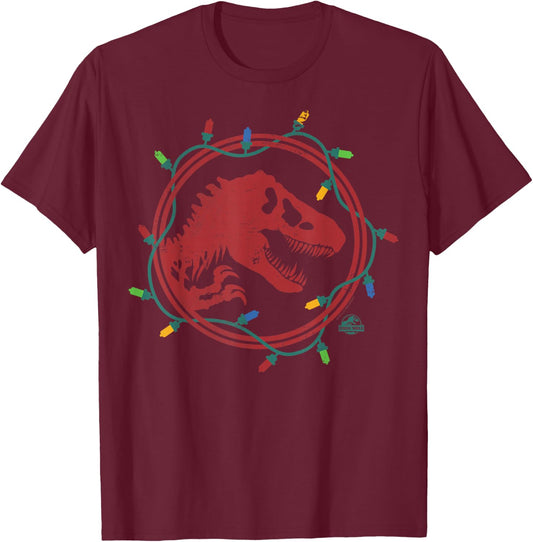 Jurassic World Kids' T-Rex Christmas Lights - Black, Short Sleeve, , Small T-Shirt - T-Shirt | Maroon