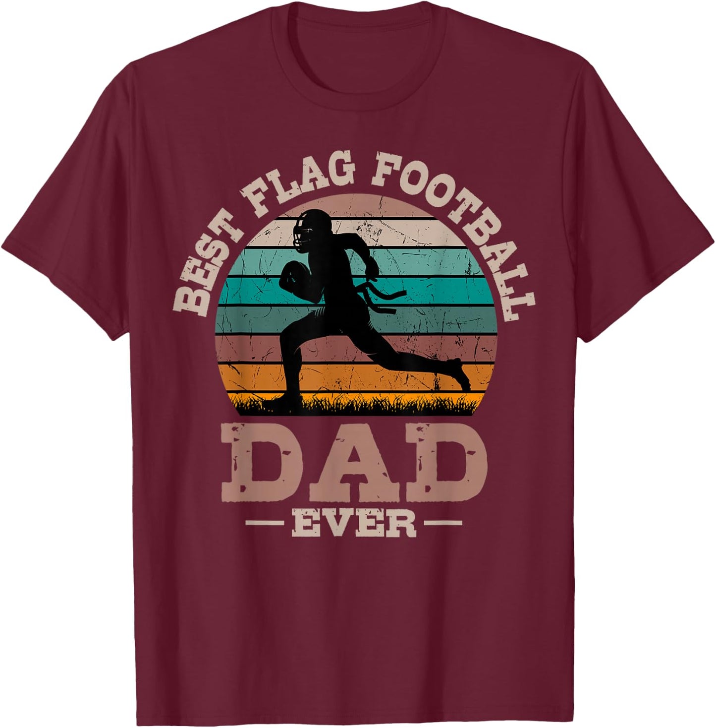 Flag Football Dad Retro Vintage Sport Ball Father's Day T-Shirt - T-Shirt | Maroon