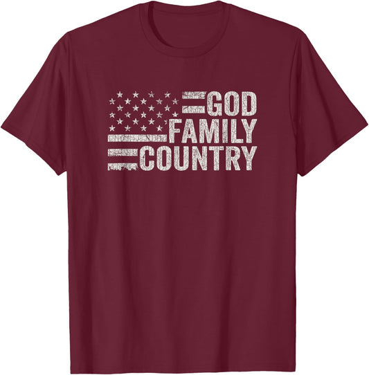 Vintage God Family Country Patriotic Christian American T-Shirt - T-Shirt | Maroon