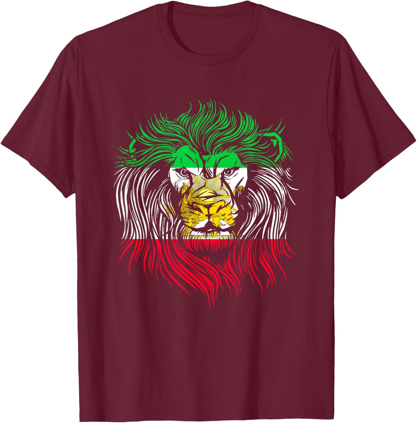 Lion Head Flag Iran T-Shirt - T-Shirt | Maroon