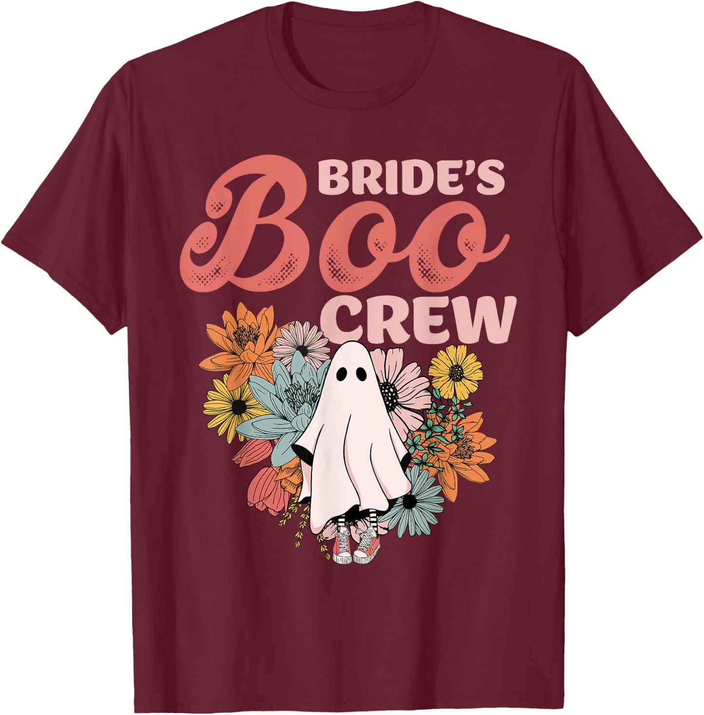 Bride's Boo Crew Floral Ghost Wedding Bachelorette Halloween T-Shirt - T-Shirt | Maroon