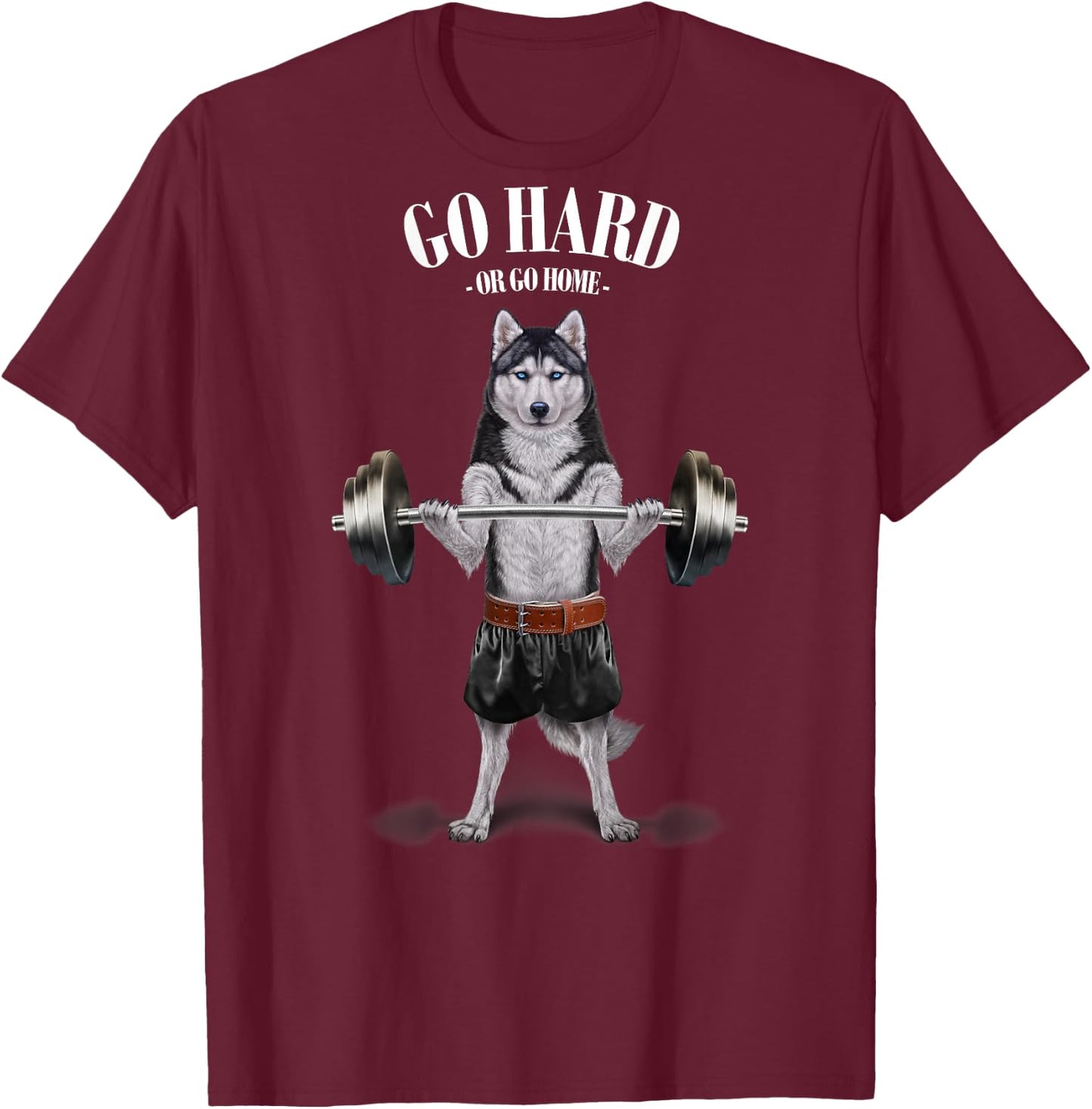 Siberian Husky Dog Weightlifting in Fitness Gym T-Shirt - T-Shirt | Maroon