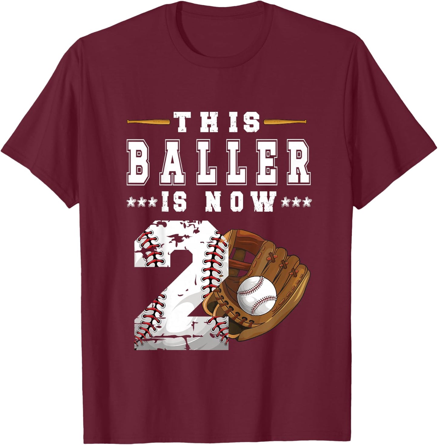 Kids 2nd Birthday Party Baseball Boy Two Year Old Baseball Player T-Shirt - T-Shirt | Maroon