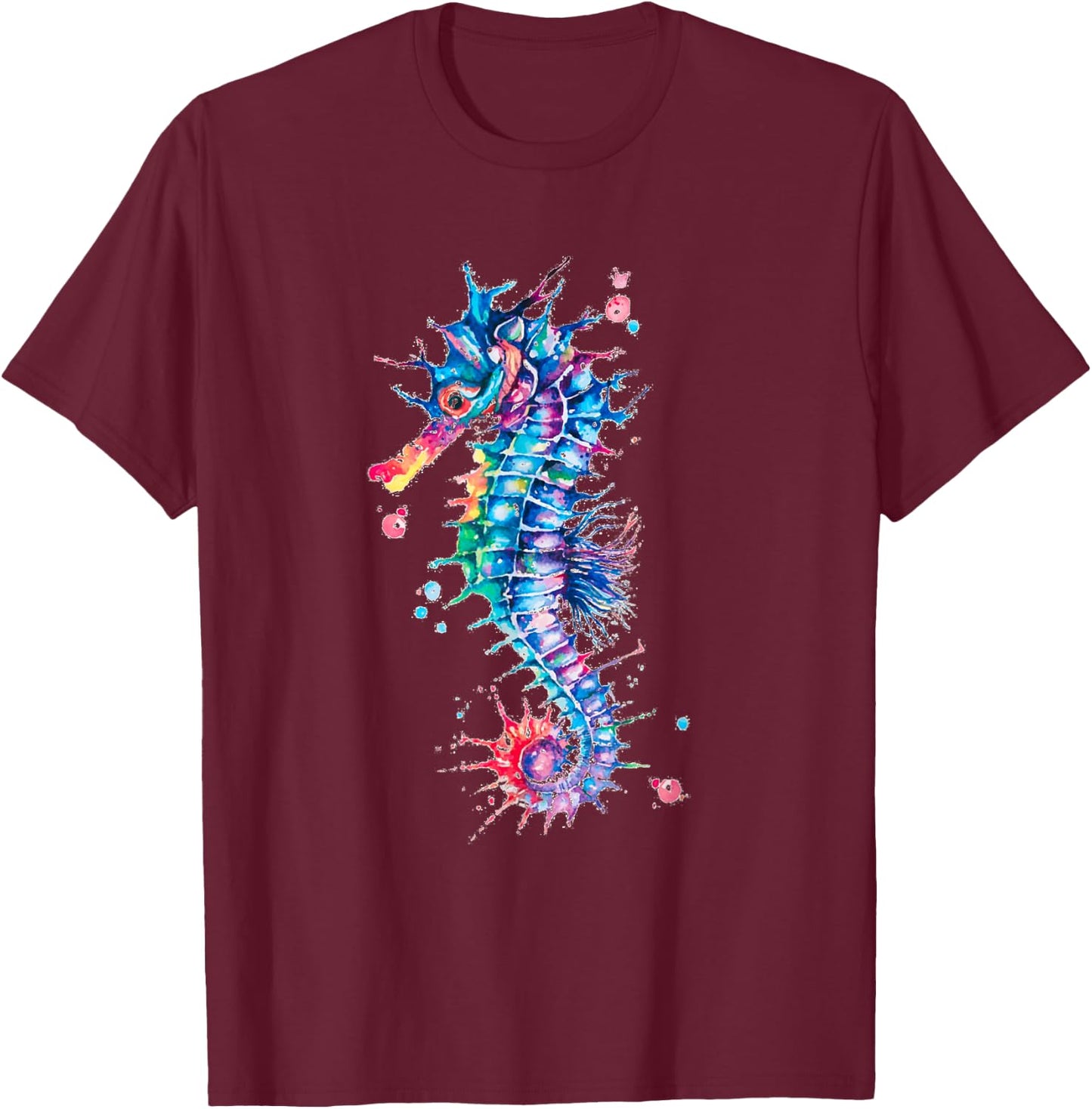Seahorse Watercolor Ocean Animal Colorful Underwater Fish T-Shirt - T-Shirt | Maroon
