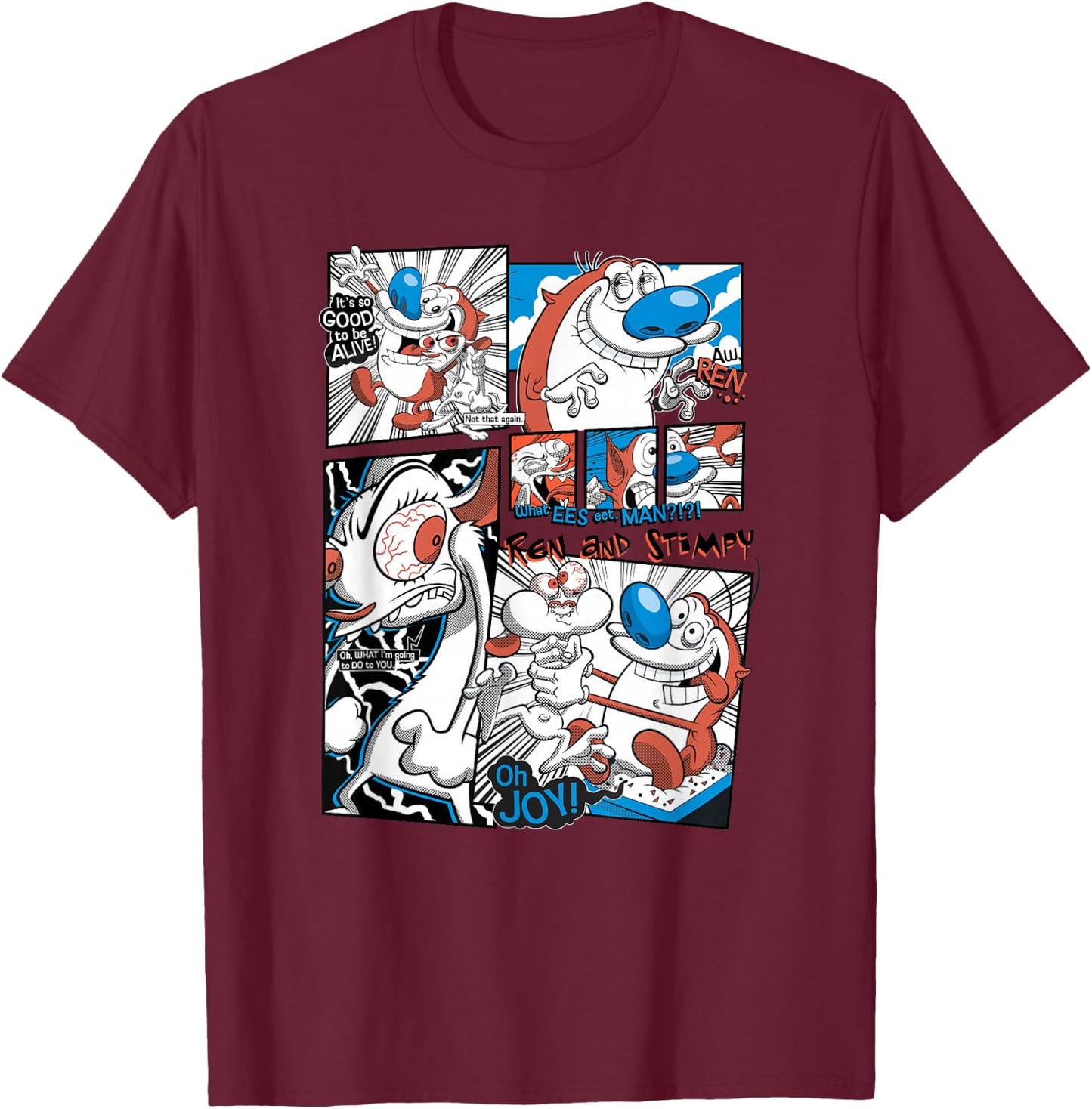 Ren and Stimpy It's So Good To Be Alive Panel Classic Comic T-Shirt - T-Shirt | Maroon