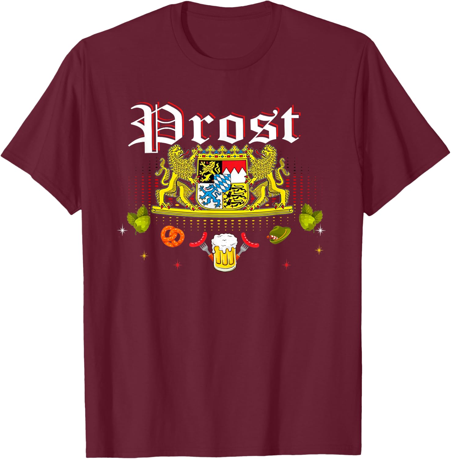 Vintage Oktoberfest Munich Prost!, Munchen Oktober Gifts T-Shirt - T-Shirt | Maroon