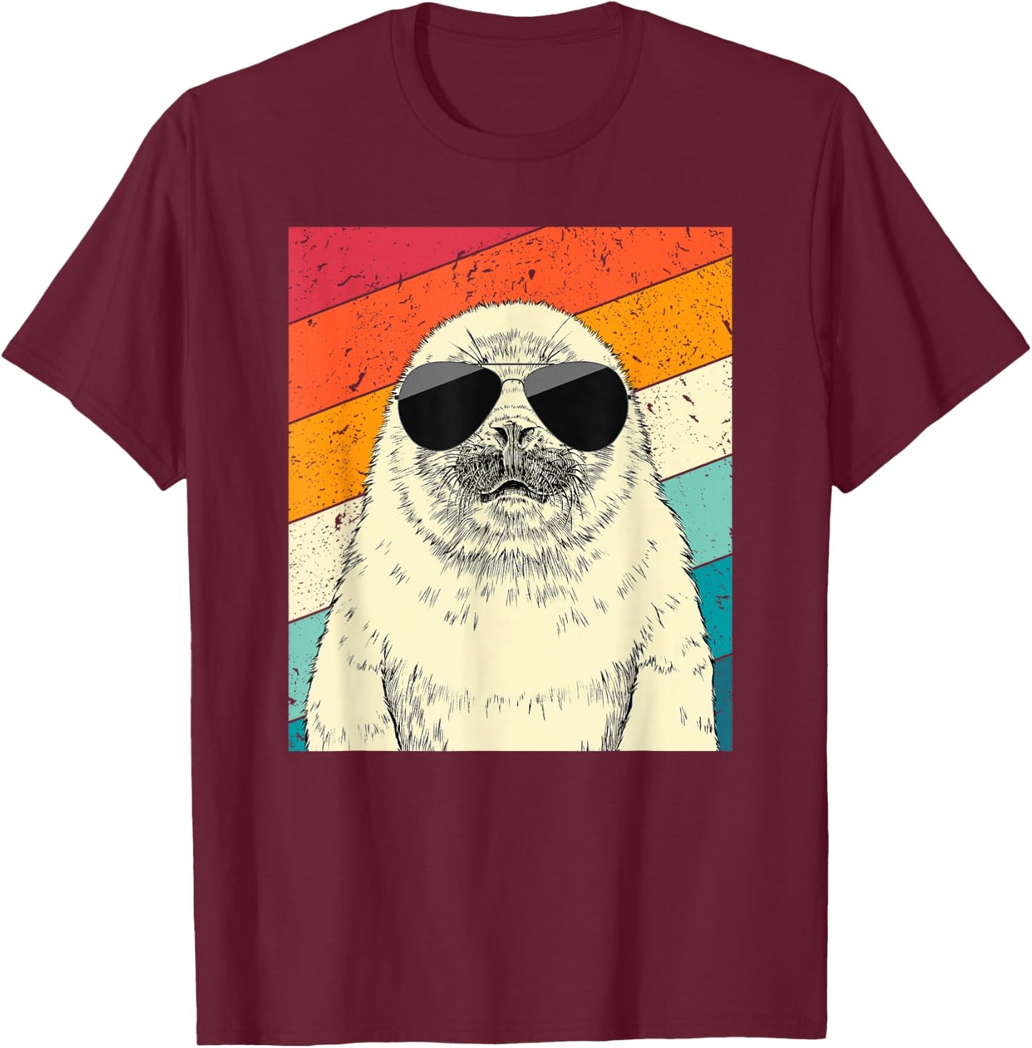 Retro Vintage Seal with Sunglasses Animal Lovers T-Shirt - T-Shirt | Maroon