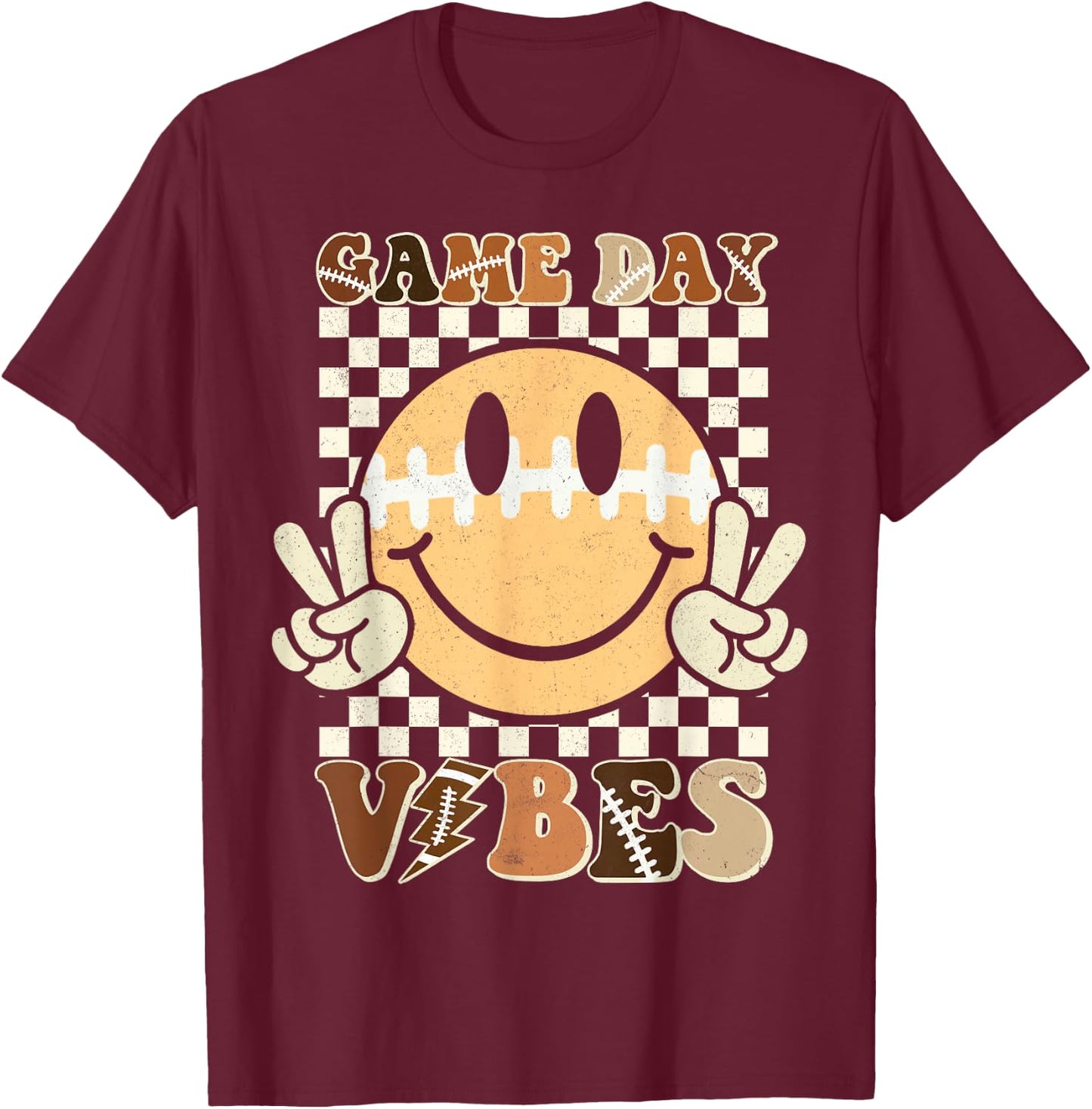 Funny Face American Football Game Day Vibes Sport Women Girl T-Shirt - T-Shirt | Maroon