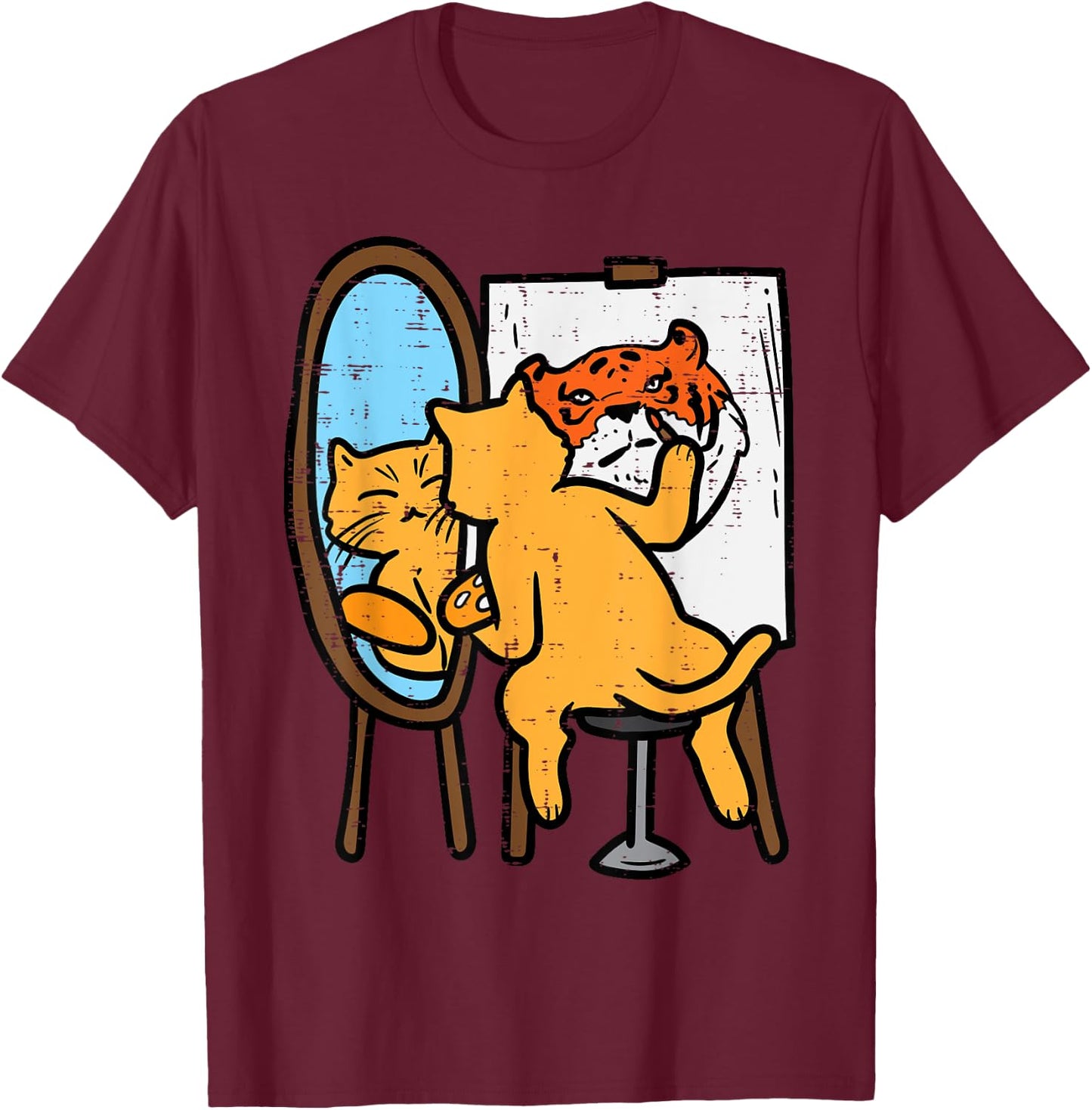 Cat Painting Tiger Funny Humor Inspirational Men Women Kids T-Shirt - T-Shirt | Maroon