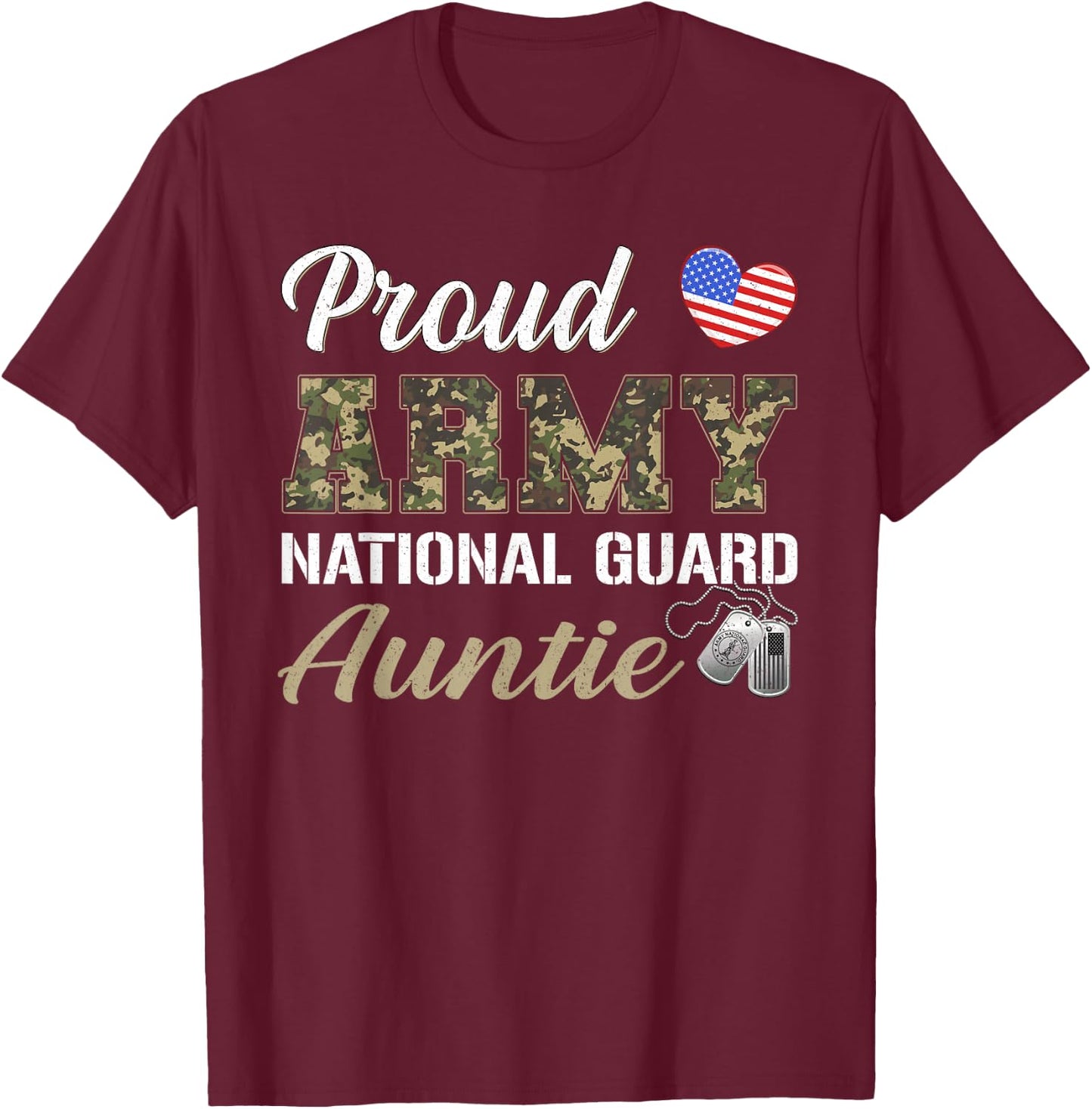 Retro Proud Army National Guard Auntie Military Pride Outfit T-Shirt - T-Shirt | Maroon