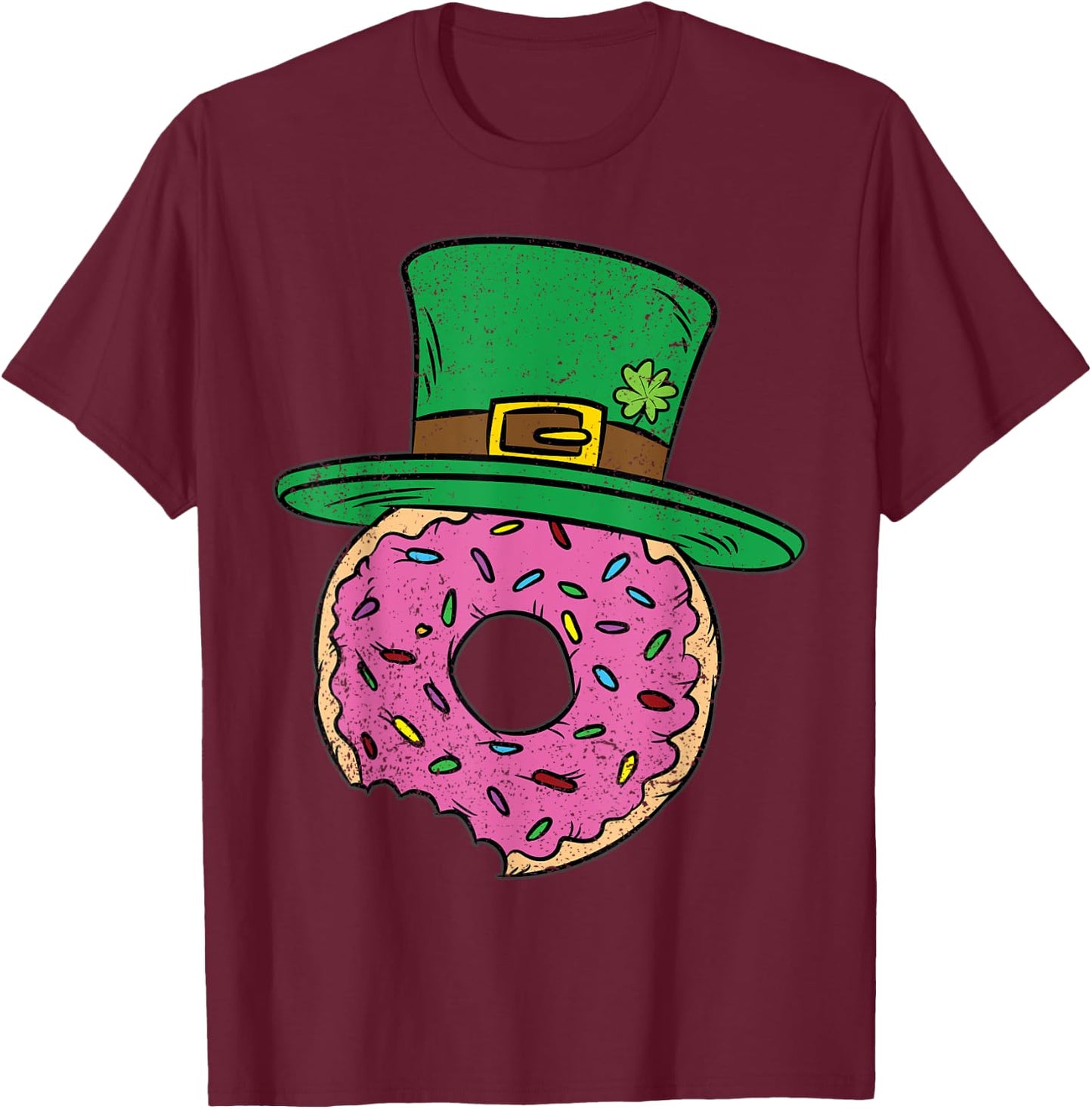 Irish Donut St Patricks Day Doughnut Leprechaun Hat Shamrock T-Shirt - T-Shirt | Maroon