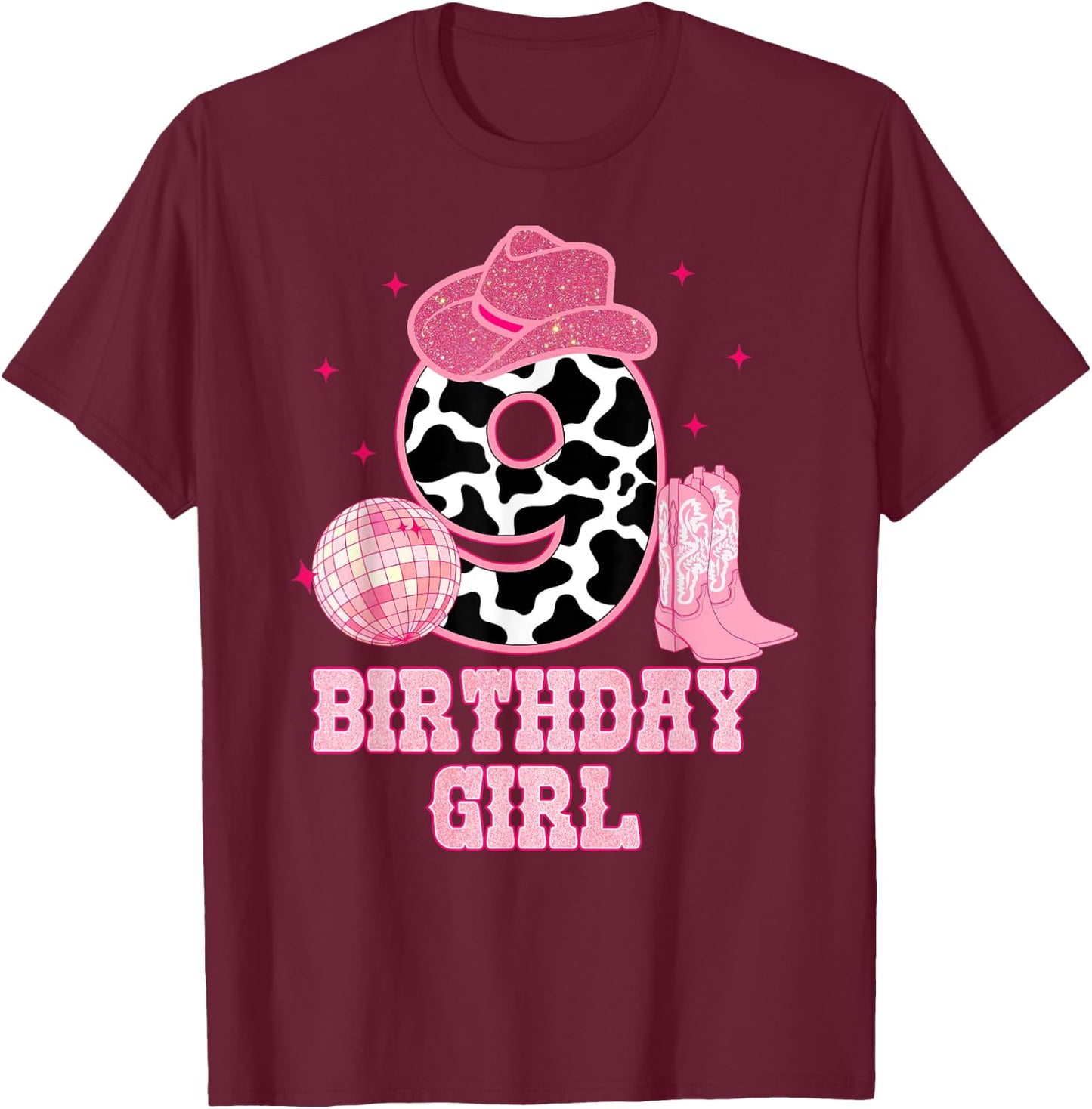 Happy 9th Birthday Girl Outfit Rodeo Western Cowgirl Cowboy T-Shirt - T-Shirt | Maroon