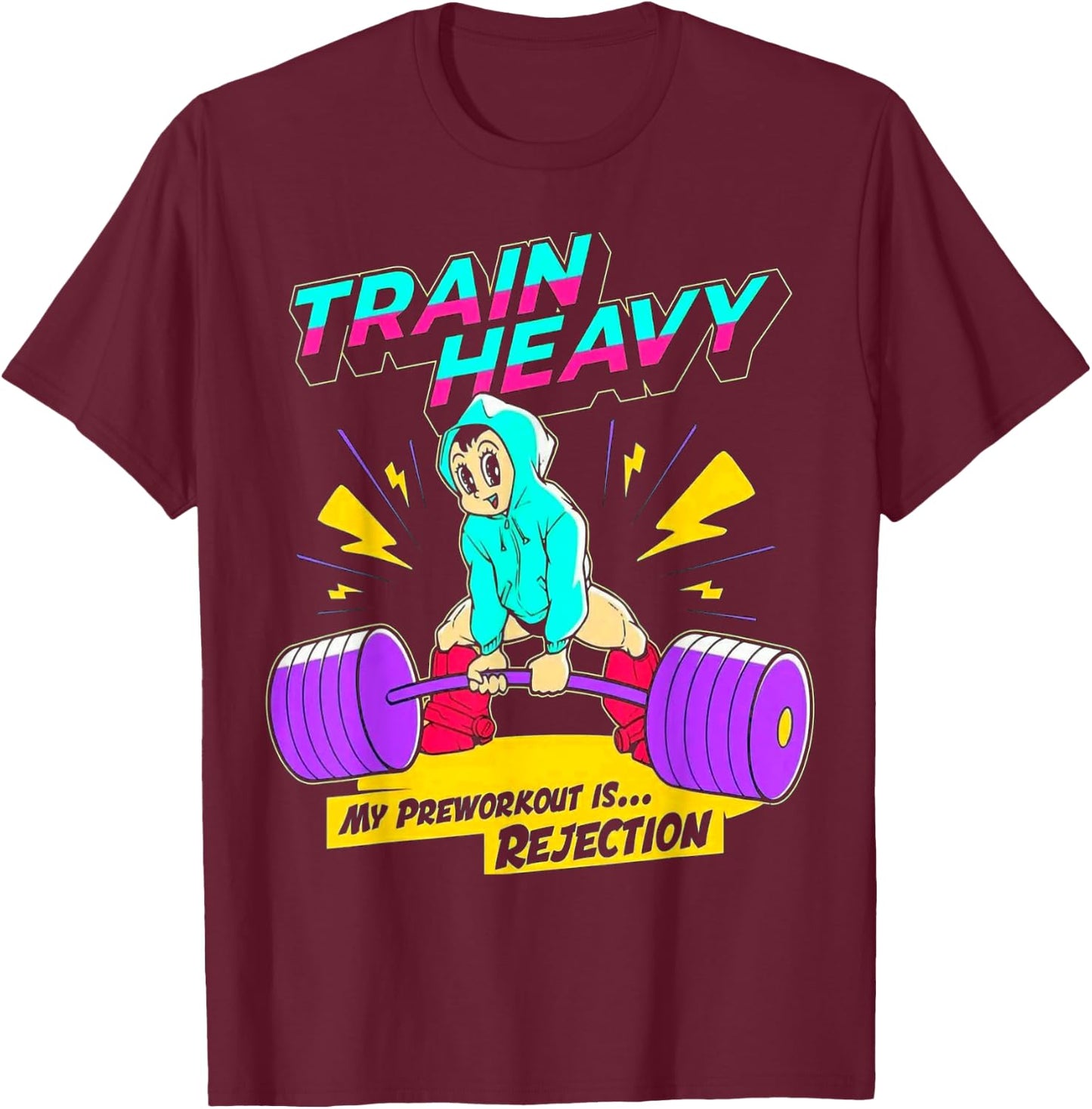 Train Heavy My Pre-Workout Is Rejection Gym Bodybuilding T-Shirt - T-Shirt | Maroon