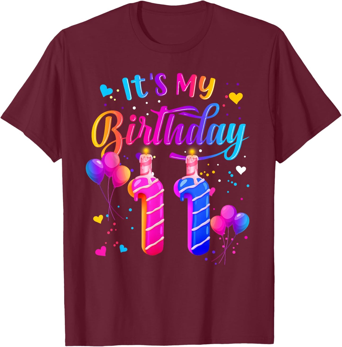It's My 11th Birthday Doughnut Happy 11 Years Old Girl Kids T-Shirt - T-Shirt | Maroon