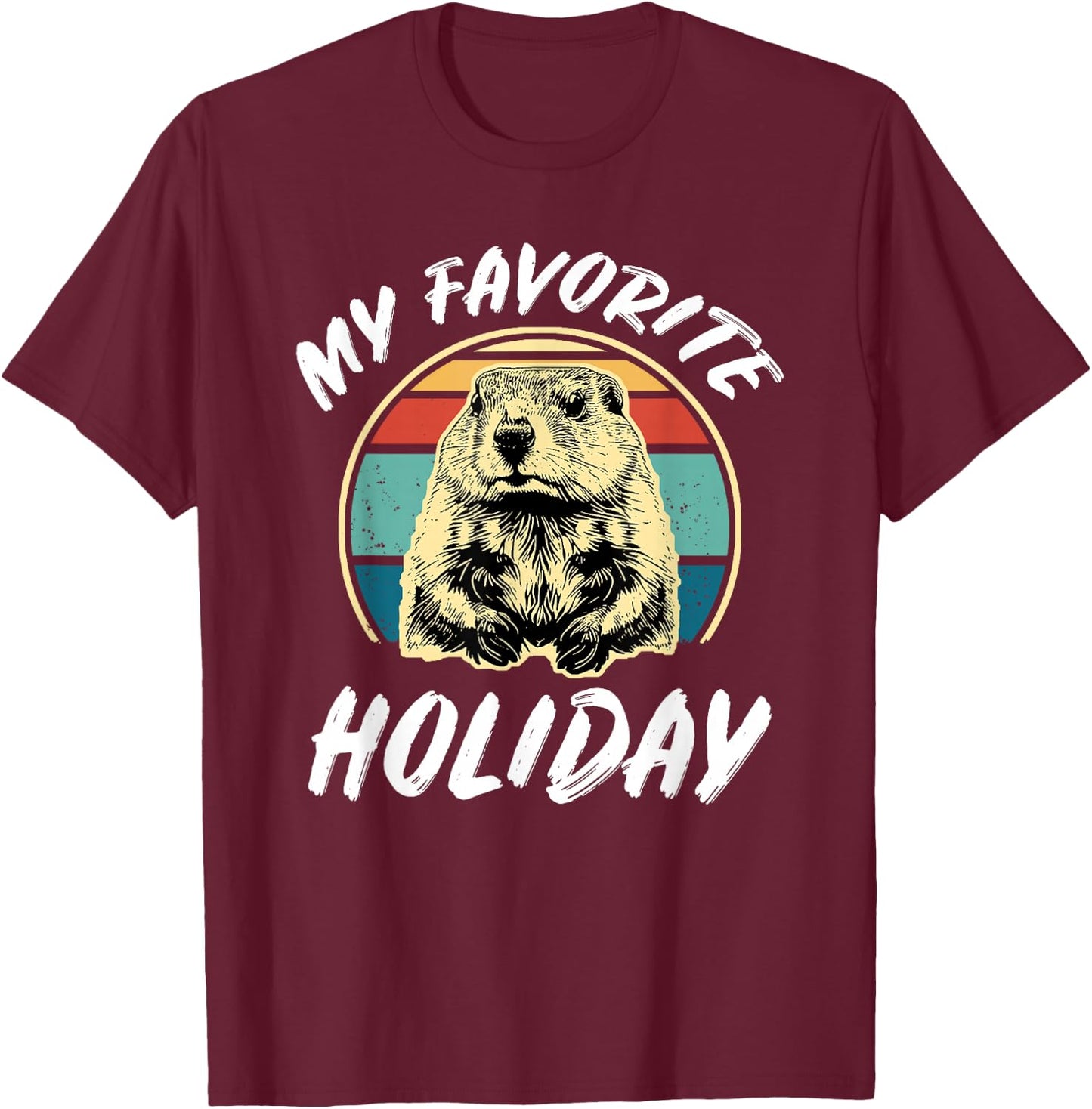 Vintage Retro Cute Groundhog Holiday | & T-Shirt - T-Shirt | Maroon