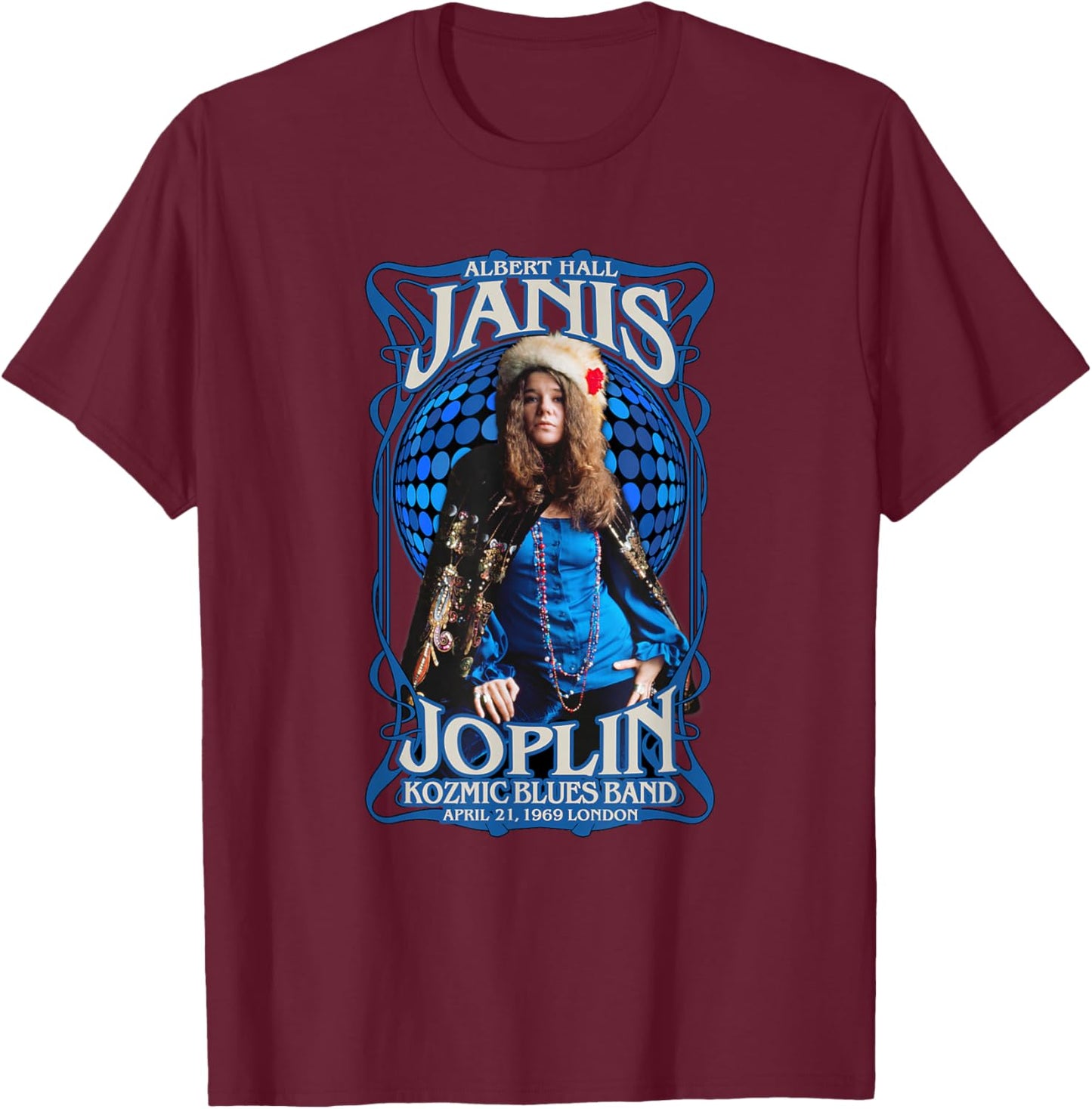 Janis Joplin Albert Hall 1969 Baron Wolman Photo T-Shirt - T-Shirt | Maroon