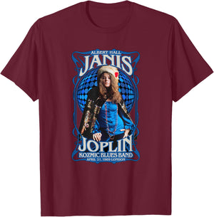 Janis Joplin Albert Hall 1969 Baron Wolman Photo T-Shirt - T-Shirt | Maroon