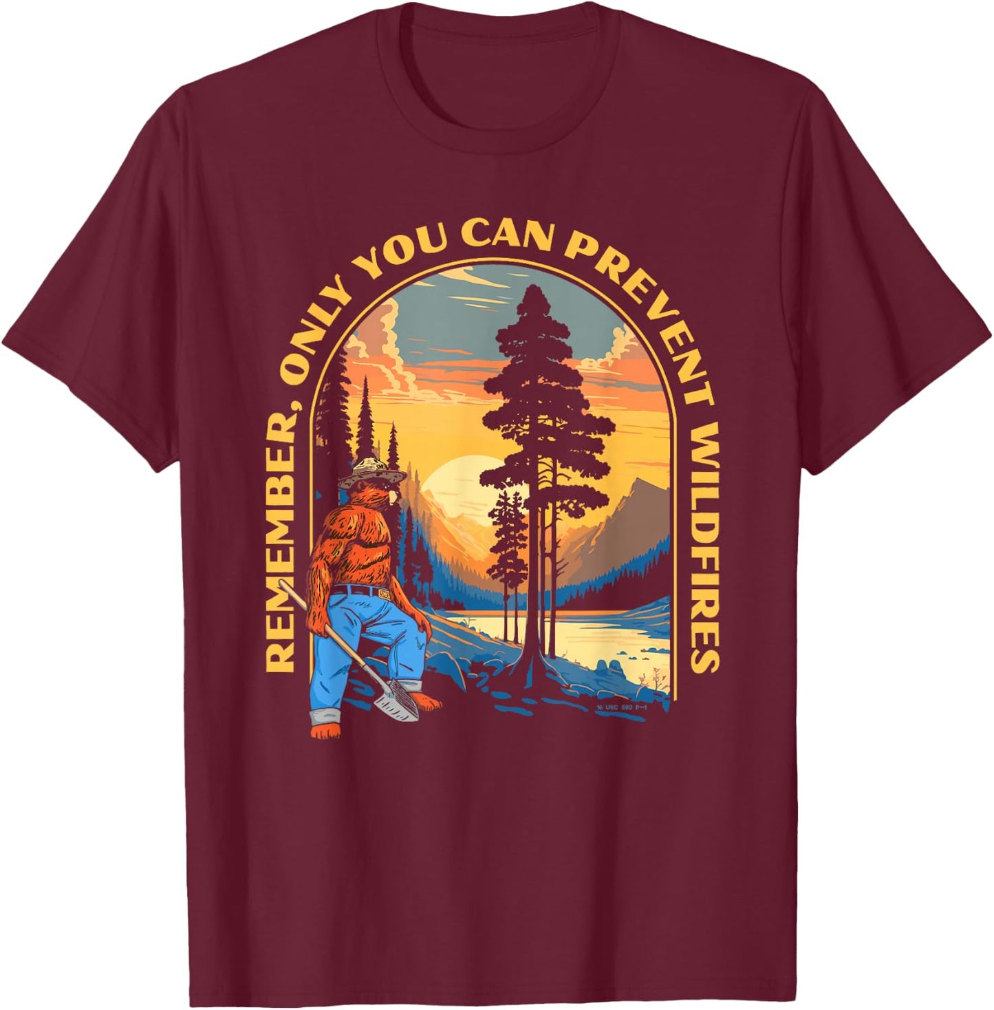 Remember, Only You Smokey Bear Beautiful Vintage Mountains T-Shirt - T-Shirt | Maroon