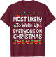 Most Likely To Wakeup Everyone On Christmas Family Funny Joy T-Shirt - T-Shirt | Maroon