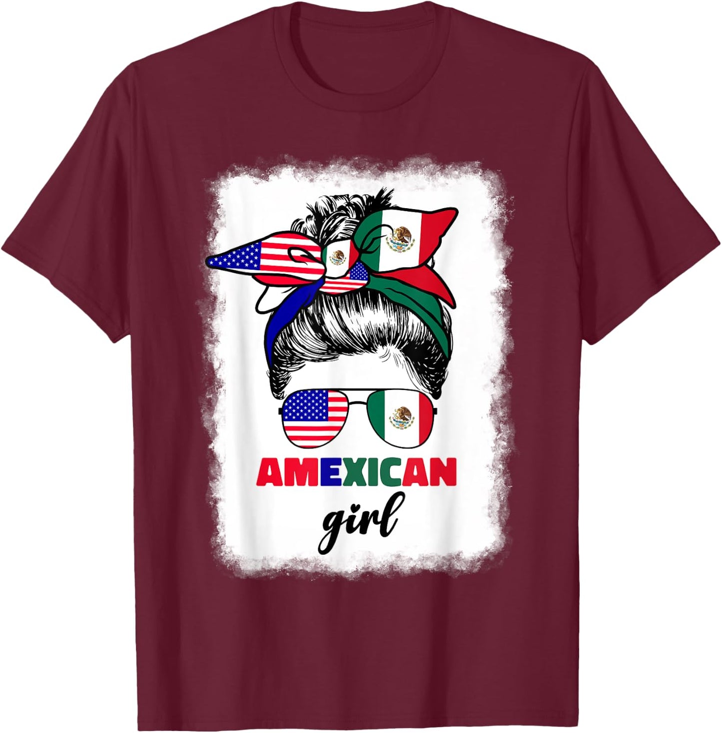 Half Mexican And American Mexico America Flag Girl Pun Quote T-Shirt - T-Shirt | Maroon