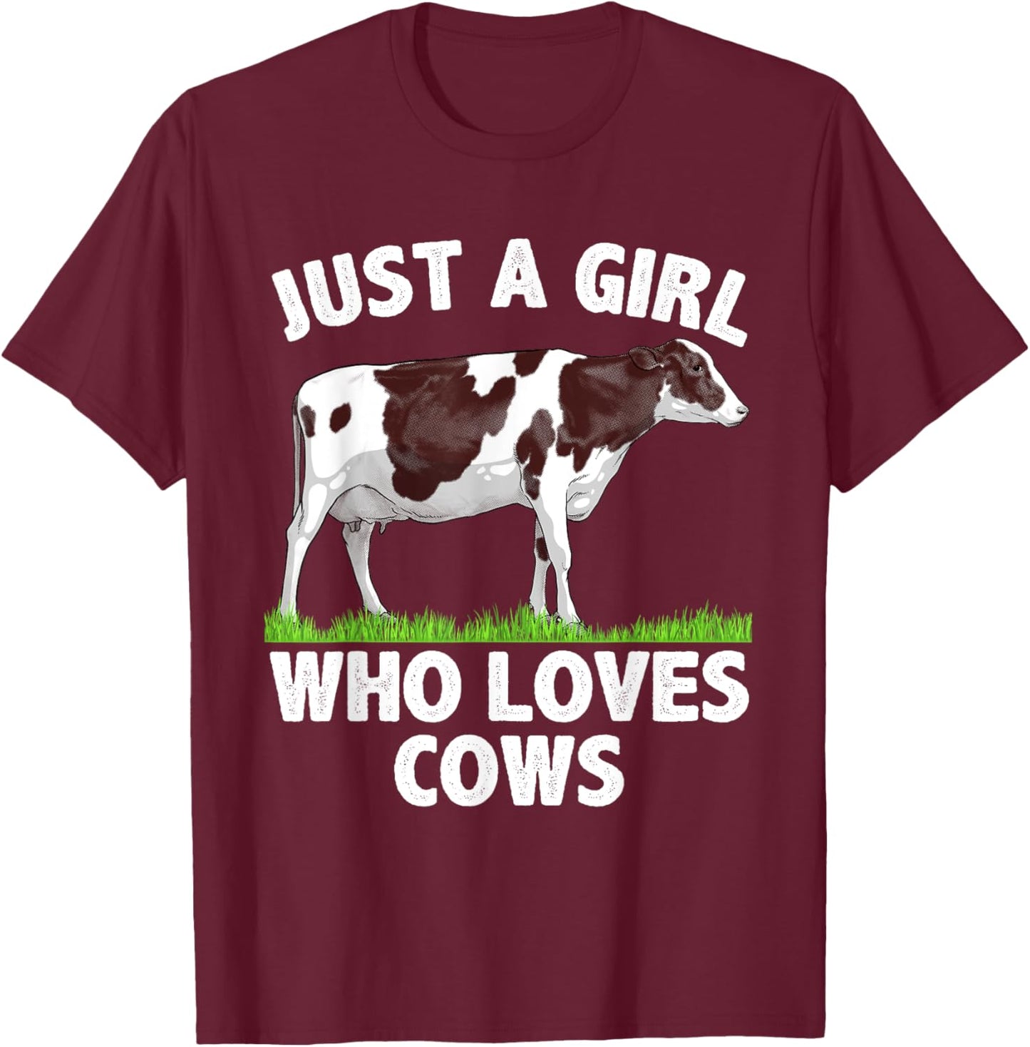 Cool Cow Design Girls Cow Lover Farmer Farm Animal T-Shirt - T-Shirt | Maroon