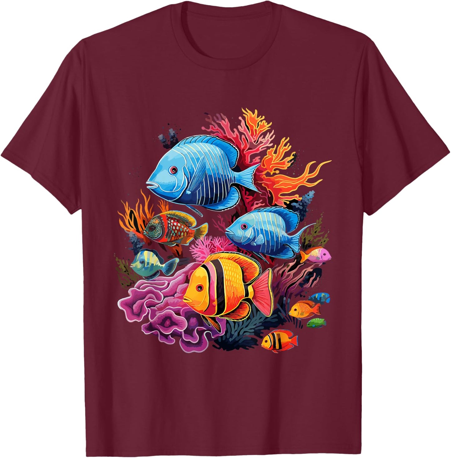 colorful tropical Fish on a coral reef Marine Life T-Shirt - T-Shirt | Maroon