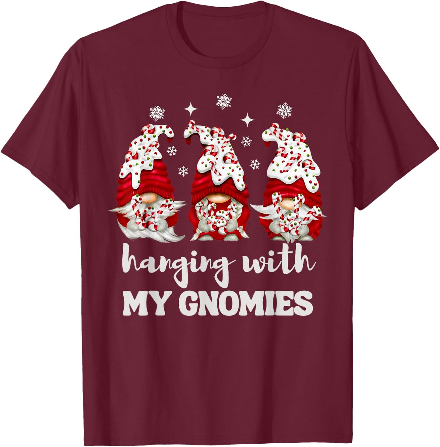 Christmas Hanging With My Gnomies Peppermint Xmas Gnome T-Shirt - T-Shirt | Maroon