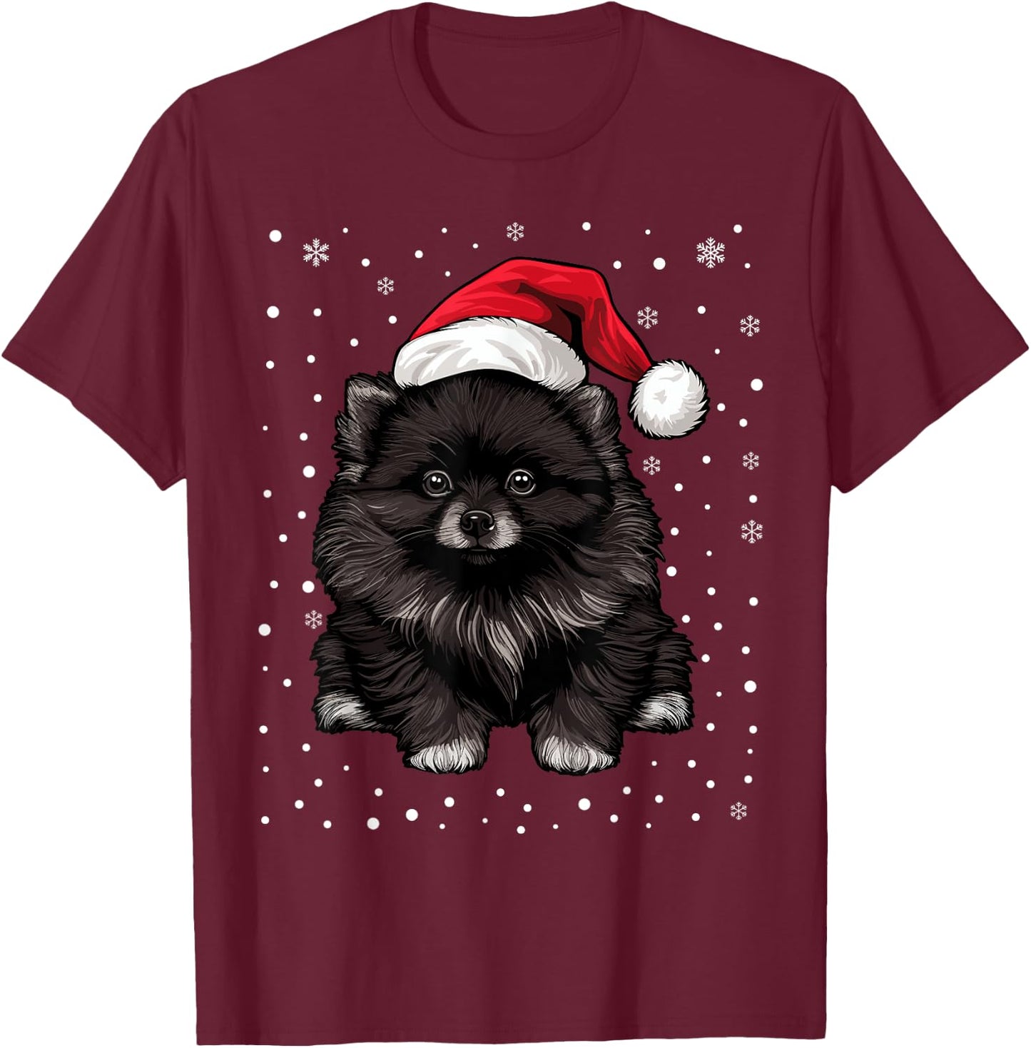 Black Pomeranian Dog Christmas Santa Hat Xmas Pajama T-Shirt - T-Shirt | Maroon