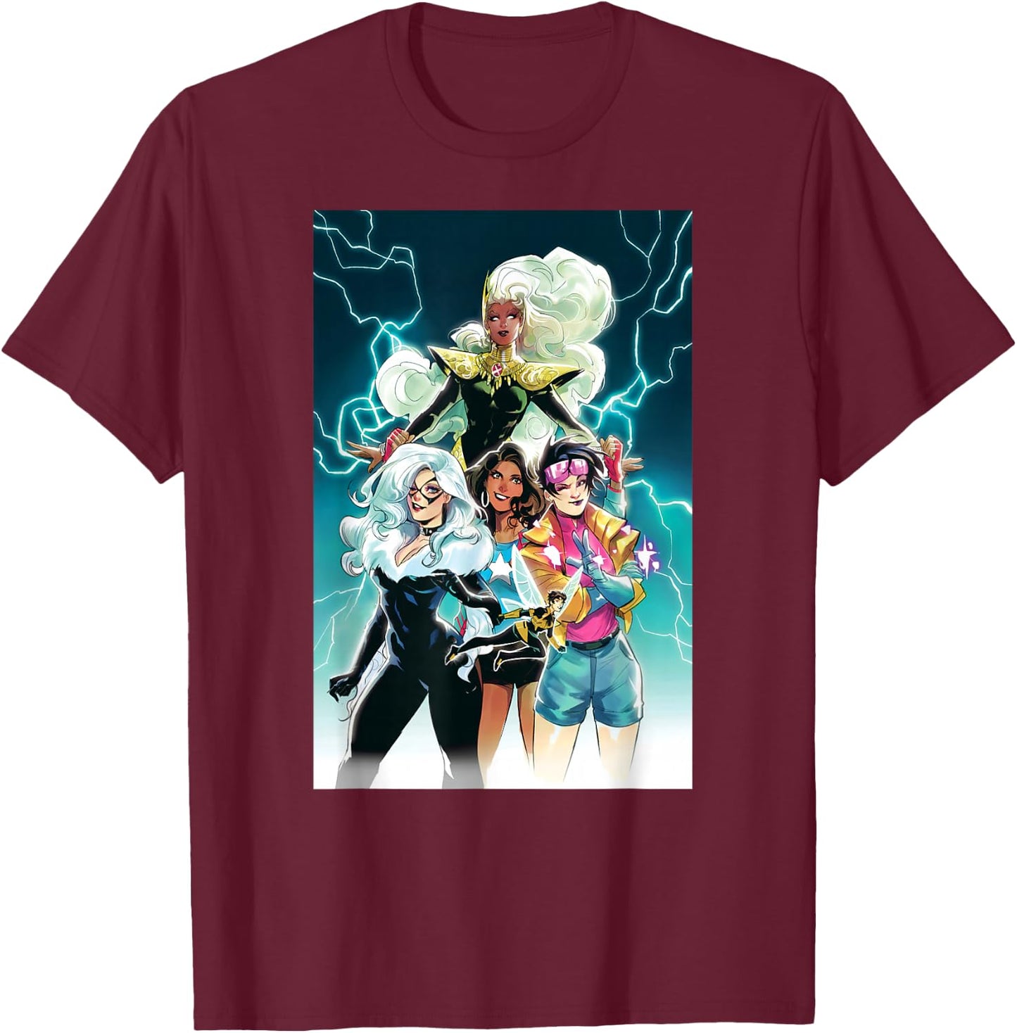 Marvel Women Storm Jubilee Wasp America Chavez & Black Cat T-Shirt - T-Shirt | Maroon