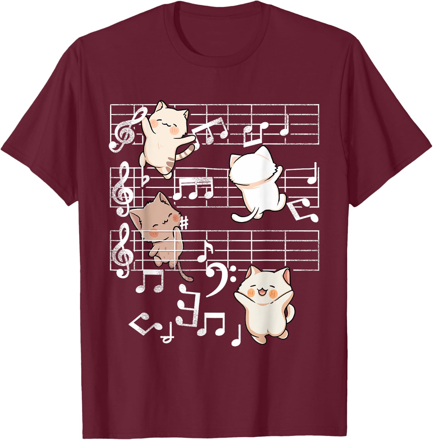 Cat Music Shirt - Cute Cats Playing Music Note Clef Musician T-Shirt - T-Shirt | Maroon