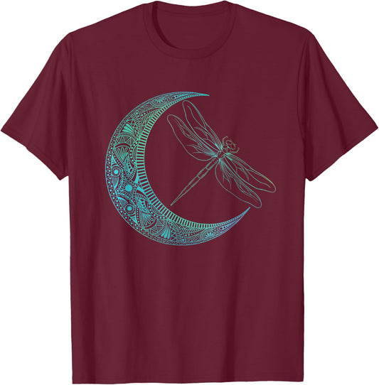 Crescent Moon And Dragonfly - Wildlife Insects Entomologist T-Shirt - T-Shirt | Maroon